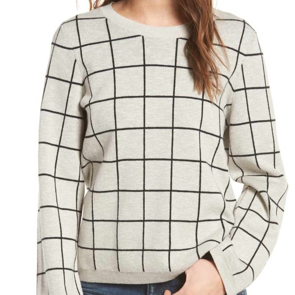 Madewell | Windowpane Laced Back Pullover Sweater